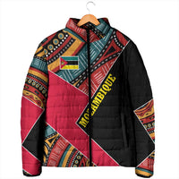 Mozambique Padded Jacket with Red Black Geometric Design and Tribal Pattern - Wonder Print Shop