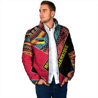 Mozambique Padded Jacket with Red Black Geometric Design and Tribal Pattern - Wonder Print Shop