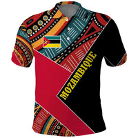 Mozambique Polo Shirt with Red Black Geometric Design and Tribal Pattern - Wonder Print Shop