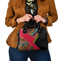 Mozambique Shoulder Handbag with Red Black Geometric Design and Tribal Pattern - Wonder Print Shop