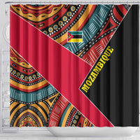 Mozambique Shower Curtain with Red Black Geometric Design and Tribal Pattern - Wonder Print Shop