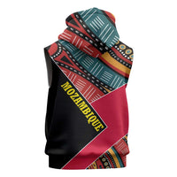 Mozambique Sleeveless Zip Hoodie with Red Black Geometric Design and Tribal Pattern - Wonder Print Shop