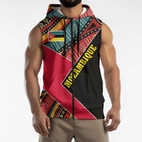 Mozambique Sleeveless Zip Hoodie with Red Black Geometric Design and Tribal Pattern - Wonder Print Shop