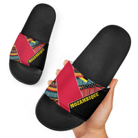 Mozambique Slide Sandals with Red Black Geometric Design and Tribal Pattern - Wonder Print Shop