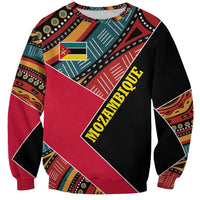 Mozambique Sweatshirt with Red Black Geometric Design and Tribal Pattern - Wonder Print Shop