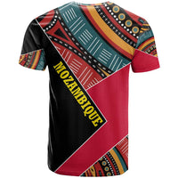 Mozambique T Shirt with Red Black Geometric Design and Tribal Pattern - Wonder Print Shop