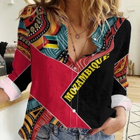 Mozambique Women Casual Shirt with Red Black Geometric Design and Tribal Pattern - Wonder Print Shop