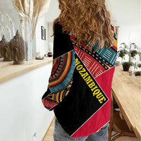 Mozambique Women Casual Shirt with Red Black Geometric Design and Tribal Pattern - Wonder Print Shop