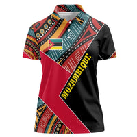 Mozambique Women Polo Shirt with Red Black Geometric Design and Tribal Pattern - Wonder Print Shop
