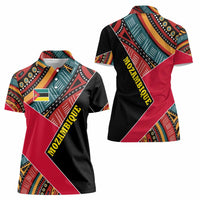 Mozambique Women Polo Shirt with Red Black Geometric Design and Tribal Pattern - Wonder Print Shop