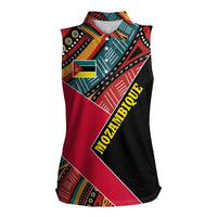 Mozambique Women Sleeveless Polo Shirt with Red Black Geometric Design and Tribal Pattern - Wonder Print Shop