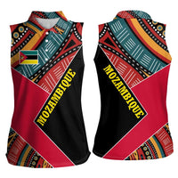 Mozambique Women Sleeveless Polo Shirt with Red Black Geometric Design and Tribal Pattern - Wonder Print Shop