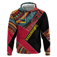 Mozambique Zip Hoodie with Red Black Geometric Design and Tribal Pattern - Wonder Print Shop