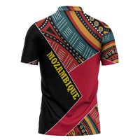 Mozambique Zipper Polo Shirt with Red Black Geometric Design and Tribal Pattern - Wonder Print Shop