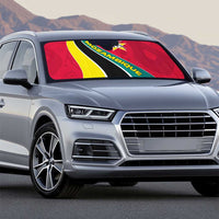 Mozambique Auto Sun Shade with Red Yellow Green Wave Design and National Emblem - Wonder Print Shop