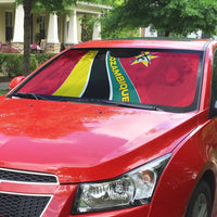 Mozambique Auto Sun Shade with Red Yellow Green Wave Design and National Emblem - Wonder Print Shop