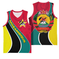 Mozambique Basketball Jersey with Red Yellow Green Wave Design and National Emblem - Wonder Print Shop