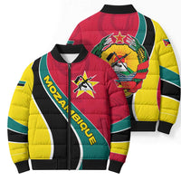 Mozambique Bomber Puffer Jacket with Red Yellow Green Wave Design and National Emblem - Wonder Print Shop