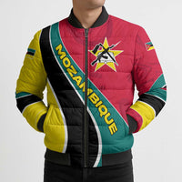 Mozambique Bomber Puffer Jacket with Red Yellow Green Wave Design and National Emblem - Wonder Print Shop
