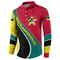Mozambique Button Sweatshirt with Red Yellow Green Wave Design and National Emblem - Wonder Print Shop