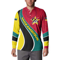 Mozambique Button Sweatshirt with Red Yellow Green Wave Design and National Emblem - Wonder Print Shop
