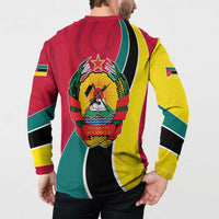 Mozambique Button Sweatshirt with Red Yellow Green Wave Design and National Emblem - Wonder Print Shop