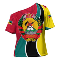 Mozambique Cross Shoulder Shirt with Red Yellow Green Wave Design and National Emblem - Wonder Print Shop