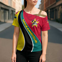 Mozambique Cross Shoulder Shirt with Red Yellow Green Wave Design and National Emblem - Wonder Print Shop