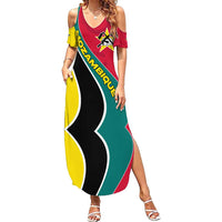 Mozambique Family Matching Summer Maxi Dress and Hawaiian Shirt with Red Yellow Green Wave Design and National Emblem - Wonder Print Shop