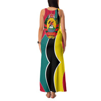 Mozambique Family Matching Tank Maxi Dress and Hawaiian Shirt with Red Yellow Green Wave Design and National Emblem - Wonder Print Shop