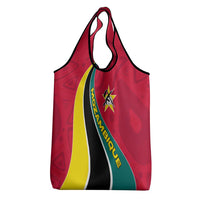 Mozambique Grocery Bag with Red Yellow Green Wave Design and National Emblem - Wonder Print Shop