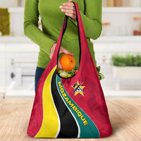 Mozambique Grocery Bag with Red Yellow Green Wave Design and National Emblem - Wonder Print Shop