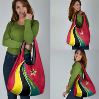 Mozambique Grocery Bag with Red Yellow Green Wave Design and National Emblem - Wonder Print Shop