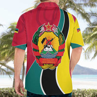 Mozambique Hawaiian Shirt with Red Yellow Green Wave Design and National Emblem - Wonder Print Shop