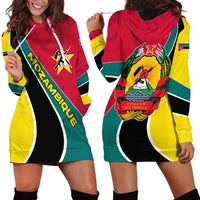 Mozambique Hoodie Dress with Red Yellow Green Wave Design and National Emblem - Wonder Print Shop