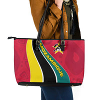 Mozambique Leather Tote Bag with Red Yellow Green Wave Design and National Emblem - Wonder Print Shop