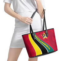 Mozambique Leather Tote Bag with Red Yellow Green Wave Design and National Emblem - Wonder Print Shop