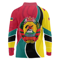 Mozambique Long Sleeve Polo Shirt with Red Yellow Green Wave Design and National Emblem - Wonder Print Shop