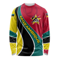 Mozambique Long Sleeve Shirt with Red Yellow Green Wave Design and National Emblem - Wonder Print Shop