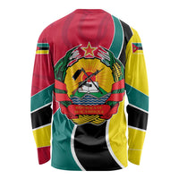 Mozambique Long Sleeve Shirt with Red Yellow Green Wave Design and National Emblem - Wonder Print Shop