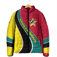 Mozambique Padded Jacket with Red Yellow Green Wave Design and National Emblem - Wonder Print Shop