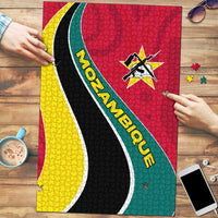 Mozambique Puzzle with Red Yellow Green Wave Design and National Emblem - Wonder Print Shop
