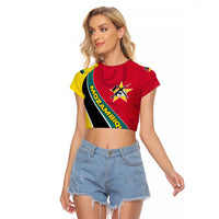 Mozambique Raglan Cropped T Shirt with Red Yellow Green Wave Design and National Emblem - Wonder Print Shop