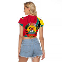 Mozambique Raglan Cropped T Shirt with Red Yellow Green Wave Design and National Emblem - Wonder Print Shop