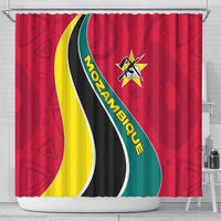 Mozambique Shower Curtain with Red Yellow Green Wave Design and National Emblem - Wonder Print Shop