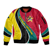 Mozambique Sleeve Zip Bomber Jacket with Red Yellow Green Wave Design and National Emblem - Wonder Print Shop