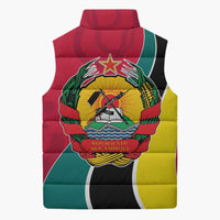 Mozambique Sleeveless Puffer Jacket with Red Yellow Green Wave Design and National Emblem - Wonder Print Shop