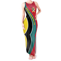 Mozambique Tank Maxi Dress with Red Yellow Green Wave Design and National Emblem - Wonder Print Shop