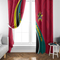 Mozambique Window Curtain with Red Yellow Green Wave Design and National Emblem - Wonder Print Shop