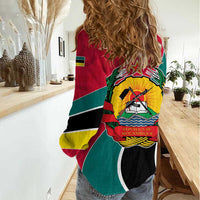 Mozambique Women Casual Shirt with Red Yellow Green Wave Design and National Emblem - Wonder Print Shop